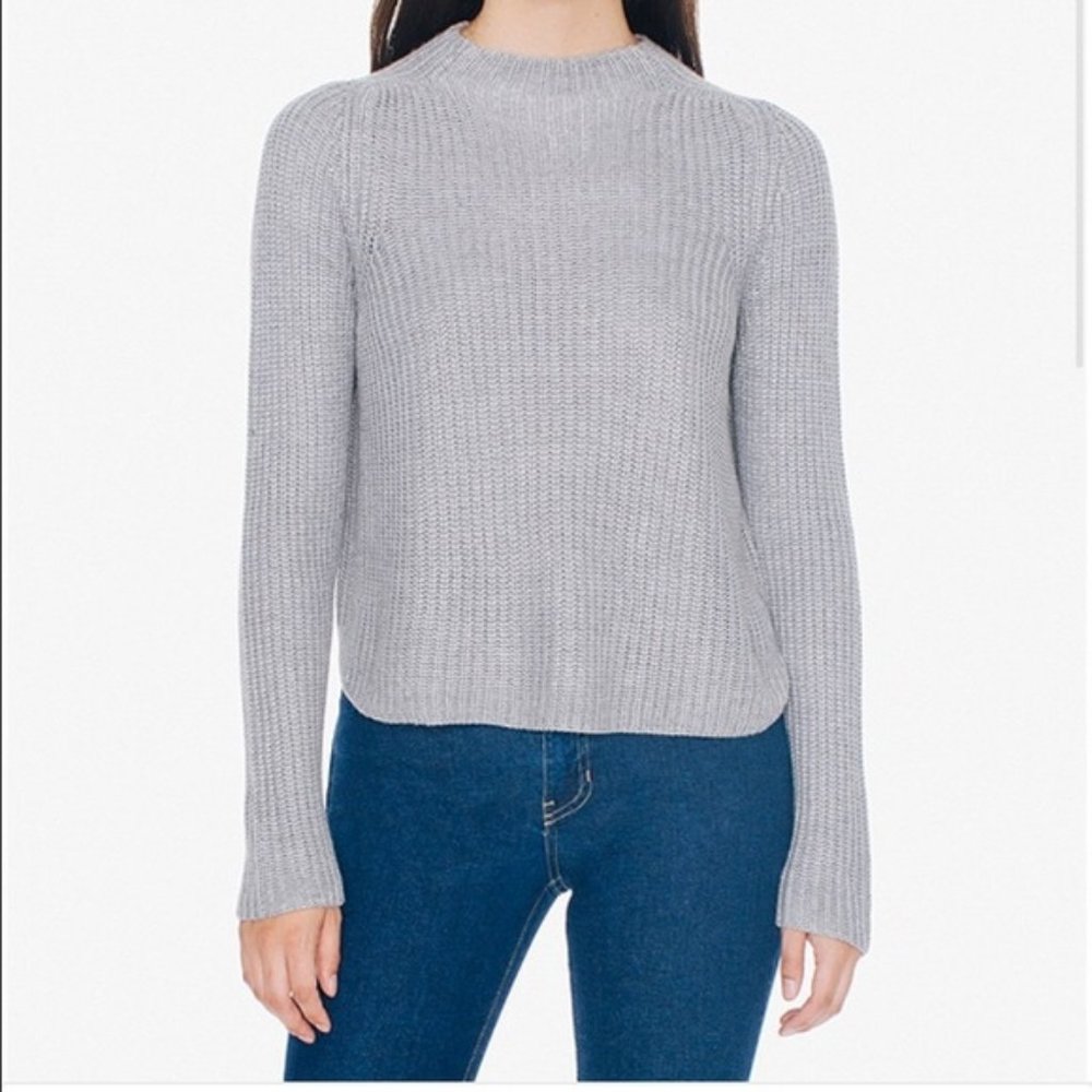 American Apparel Aslan Sweater Mock Turtleneck Knit Pullover Cropped Grey XS